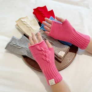 Women knit fingerless gloves cable knit arm warmers winter warm solid color winter fashion
