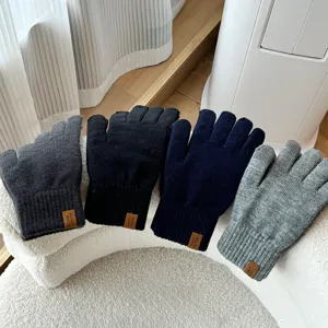 Mens winter knit touch screen gloves solid color warm woolen full finger 4 colors detail view