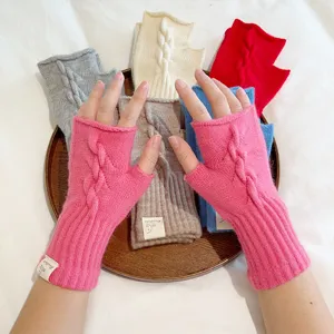 Knitted fingerless gloves for women, stylish autumn winter warm cable knit arm warmers.