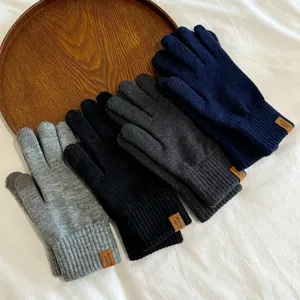 Men's winter warm knitted touchscreen gloves business casual outdoor riding thick thermal