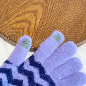 Women winter knitted gloves touch screen warm wave stripe fashion design soft comfortable accessory