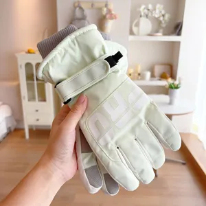Thermal winter ski gloves for outdoor cycling, fleece lined windproof touch screen warm gloves.