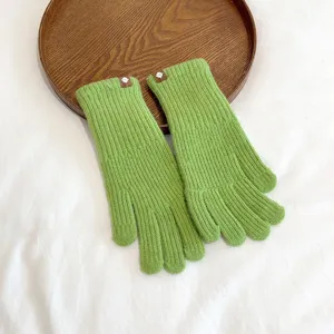 Solid color women knitted wool warm gloves, daily winter cold-weather hand protection detail.