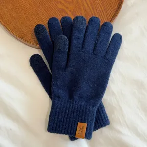Men's winter thermal knit touchscreen gloves, solid color cold-weather cycling gloves detail view.