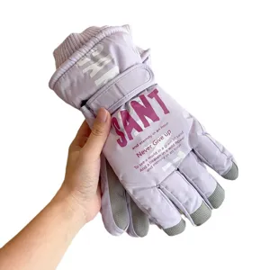 Winter thermal ski gloves with anti-slip palm, windproof fleece lined purple design for outdoor.