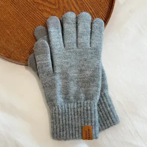 Men's solid color knitted thermal gloves detail view, winter cold-proof full-finger gloves.