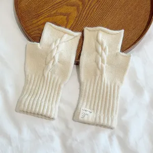 Women's winter cable knit fingerless gloves, cozy warm solid color knitted arm warmers.