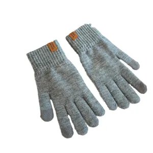 Men winter warm knitted touchscreen gloves solid color casual thermal cycling full finger