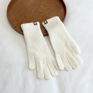 Solid color women knitted winter warm gloves, thick and long cozy style for cold days.