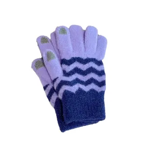 Women winter knitted touch screen gloves with wavy stripes, warm thermal five finger gloves.