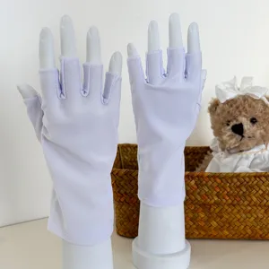 White half finger gloves for women sun protection breathable spandex short gloves anti uv driving