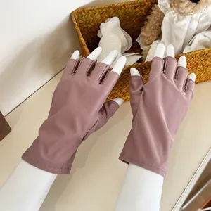 Women half finger sun protection gloves elastic breathable short solid color design detail
