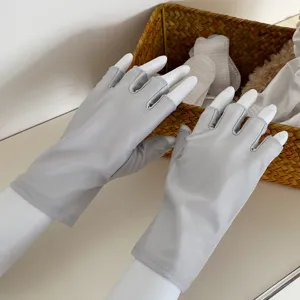 Women half finger sun protection gloves thin breathable elastic solid color short style