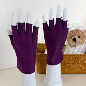 Women purple half-finger sunscreen gloves elastic breathable short summer solid color stylish