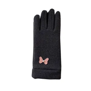 German velvet women winter warm touch screen gloves with cute bow detail cold weather gear