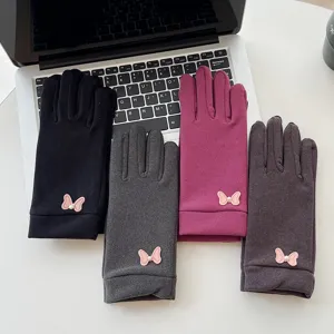 Women Winter Warm Gloves German Velvet Touch Screen Windproof Cute Bowknot Fashion Casual Outdoor Thermal Gloves