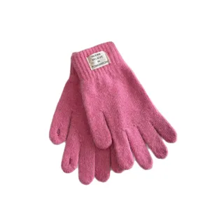 Women's pink knitted winter gloves with fingerless touch screen design and cozy rabbit hair blend.