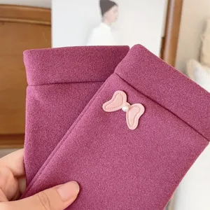 Thermal fleece gloves with sweet bow pearl detail, perfect winter warm handwear for daily wear.