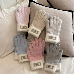 Damen Winter Touchscreen Strickhandschuhe warme dicke Colorblock Handschuhe Outdoor