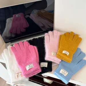 Winter women's cozy fuzzy knit gloves touchscreen warm thick solid color cute daily wear