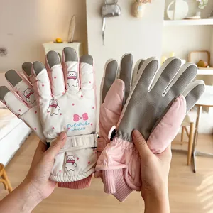 Cute student style windproof ski gloves with fleece lining, anti-slip and touch screen design.