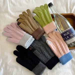 Damen Winter warme Strick Touchscreen Handschuhe, dicke Zopfmuster Farblock Design kaltes Wetter.