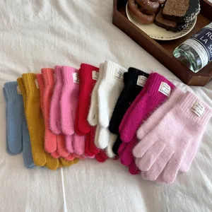 Women winter warm knit gloves touchscreen solid color fashion cute cozy woolen gloves