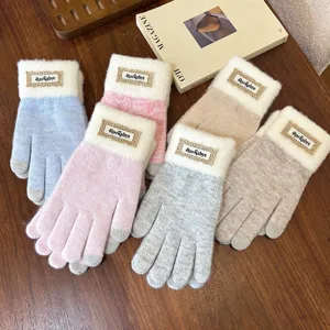 Damen Winter Strick Handschuhe Touchscreen warm Colorblock dick thermisch Outdoor Handschuh