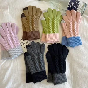 Damen Winter warme Strickhandschuhe Colorblock Touchscreen Zopfmuster Handschuhe Detail
