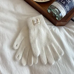 Cozy women's knit rabbit hair gloves, winter thermal touch screen fingerless style.