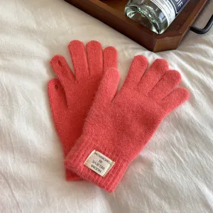 Women's winter knit fingerless touchscreen gloves rabbit hair warm solid color stylish accessory