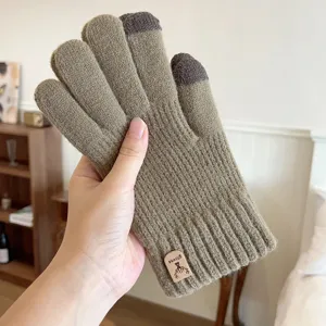 Men's knitted touch screen warm gloves autumn winter solid color outdoor cycling full finger