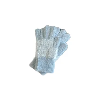 Damen Winter warme Kunstnerz Strick fingerlose Handschuhe mit Wellenmuster flauschig weich.