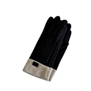 Women dralon touch screen gloves winter warm windproof stylish contrast color black beige
