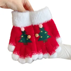 Christmas Knitted Gloves Winter Warm Thickened Cute Christmas Tree Full Finger Gloves
