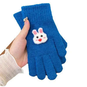 Women winter warm knit gloves cute cartoon rabbit design thick fleece lined thermal handwear