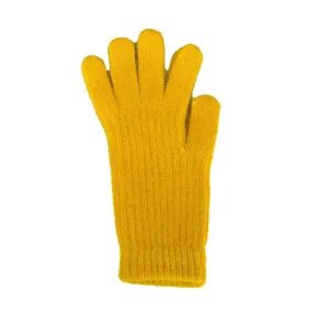 Women's yellow knitted warm winter gloves fluffy rabbit hair solid color thermal main view