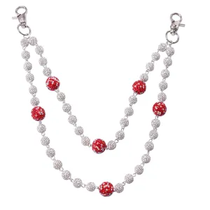 Punk hip-hop rhinestone double layer pants chain sparkling red white crystal ball waist chain accessory