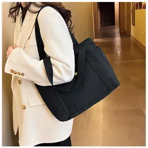 Schwarze Canvas Tote Tasche groesse Kapazitaet Schultertasche casual Handtasche Damen