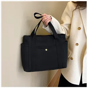 Schwarze Canvas Tragetasche für Damen, große Schultertasche und lässige Pendler Handtasche.