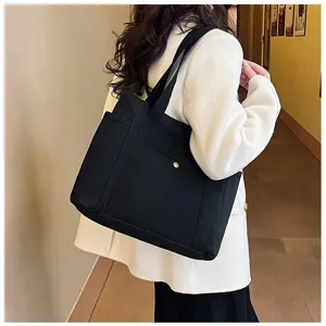 Schwarze Canvas Tote Tasche für Damen große Kapazität Schultertasche Freizeithandtasche
