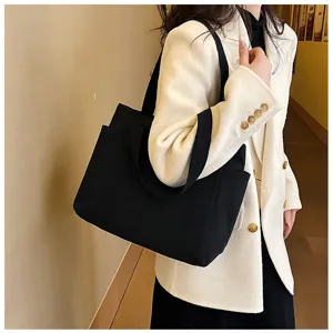Lässige schwarze Canvas-Tragetasche für Damen, große Umhängetasche für Arbeit und Alltag