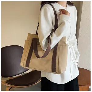 Modische Canvas-Stofftasche für Damen, große Schultertasche für Arbeit, Schule und Freizeit.