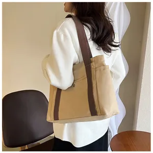 Lässige Canvas Umhängetasche für Damen, große Shopper Tasche für die Arbeit und Alltag.