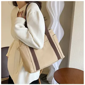 Minimalistische beige Segeltuch Umhängetasche, große Freizeittasche für Arbeit, Schule.