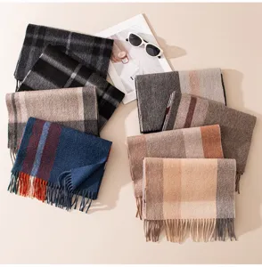 Winter cashmere scarf stylish plaid pattern thick warm versatile fashion winter shawl for women.