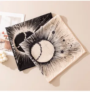 Celestial sun print square scarf retro literary style warm decorative fashion shawl accessory