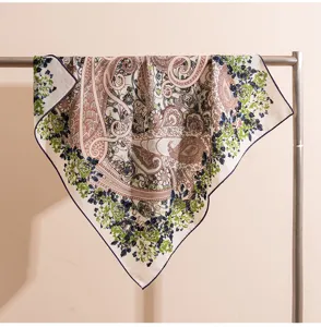 Vintage paisley printed silk wool square scarf for women British style neckerchief detail