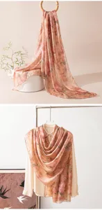 Foulard en soie floral vintage châle léger élégant femmes mode printemps été accessoires