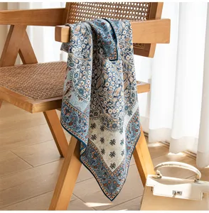 Vintage paisley wool square scarf, elegant floral print shawl, warm winter fashion accessory.